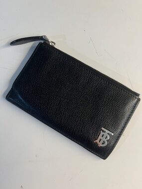 Burberry Black Textured Leather Zip Pouch with TB Monogram